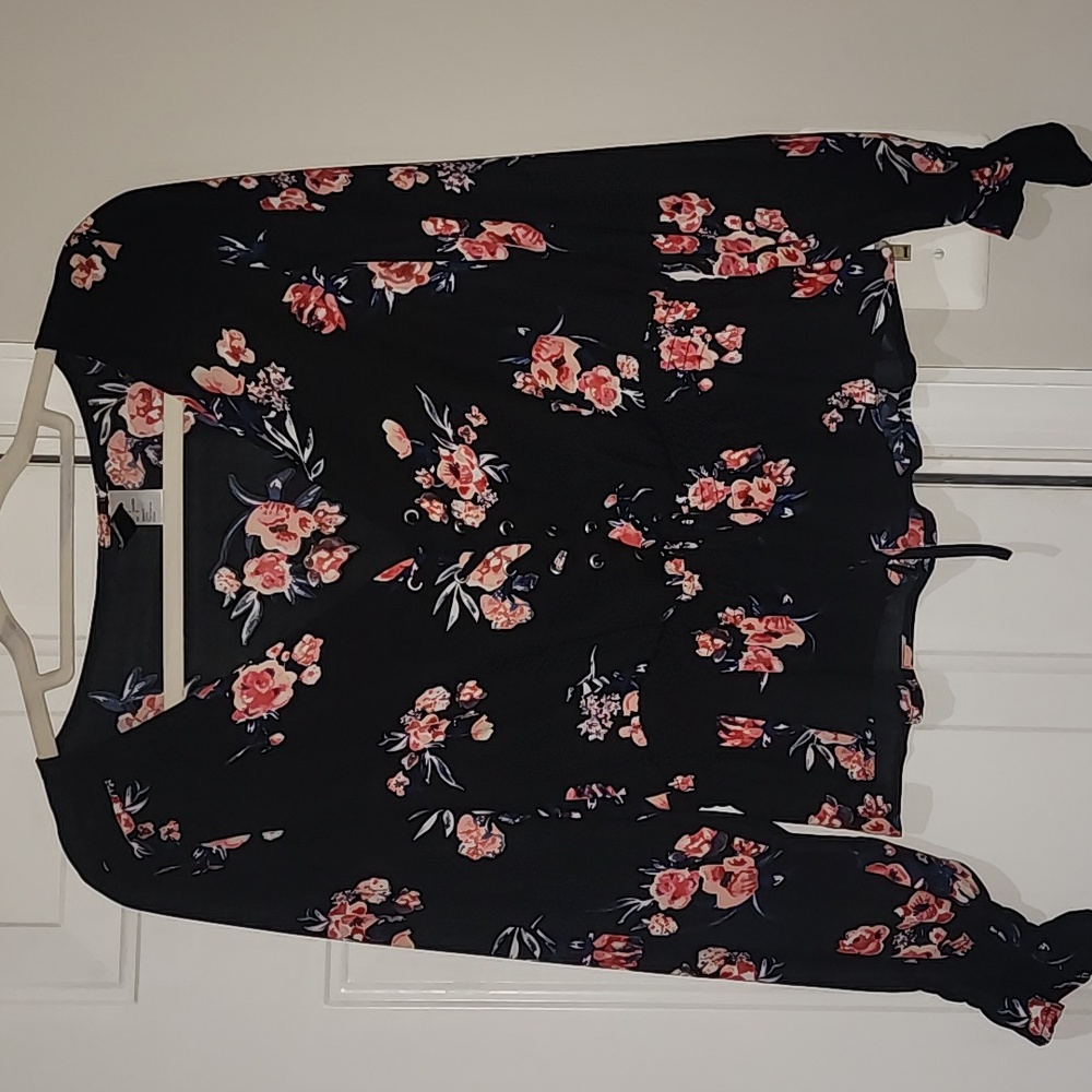 Divided Black Blouse with Pink Floral Design NWOT.